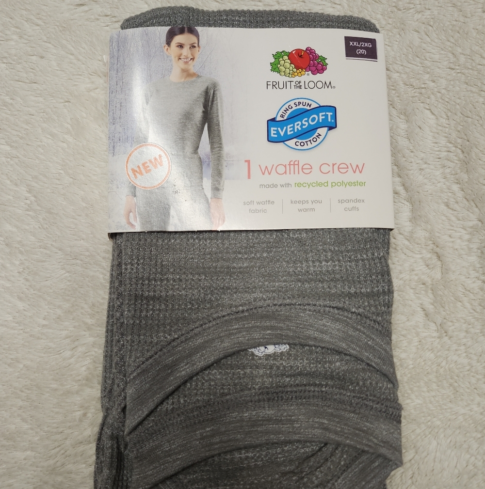 • New Fruit of the Loom Eversoft Women's XXL (20) Thermal Waffle Crew Shirt Gray